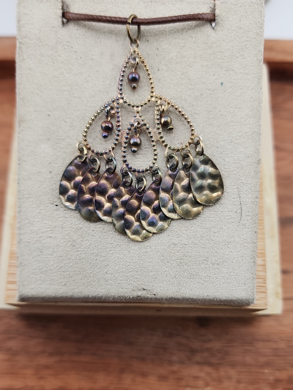 Gold-Tone Hammered Chandelier Pendant Necklace